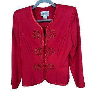 S.L. Fashions Petite Vintage Women's Red Embellished Front Blazer Sz 6P